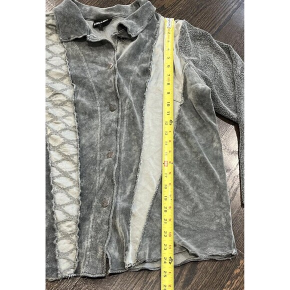 Nannette Keller Blouse Women’s Small Button Up Gray Patchwork Art To Wear Boho - Picture 8 of 9